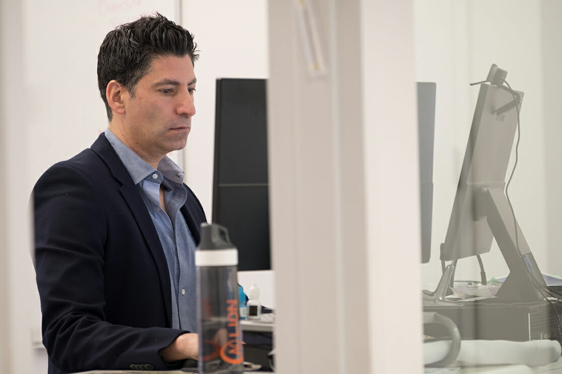 Michael Adler recruiting from his standing desk