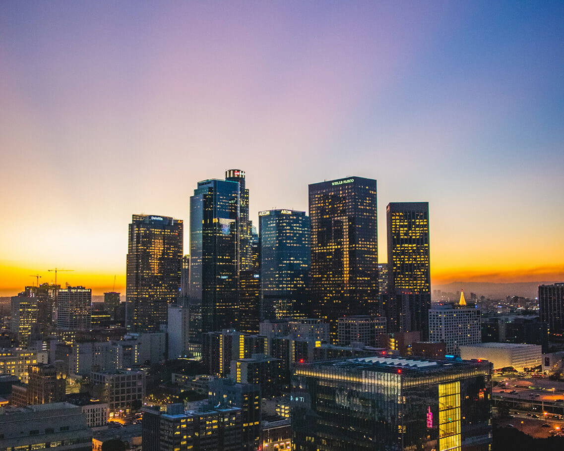 Los Angeles skyline during sunset